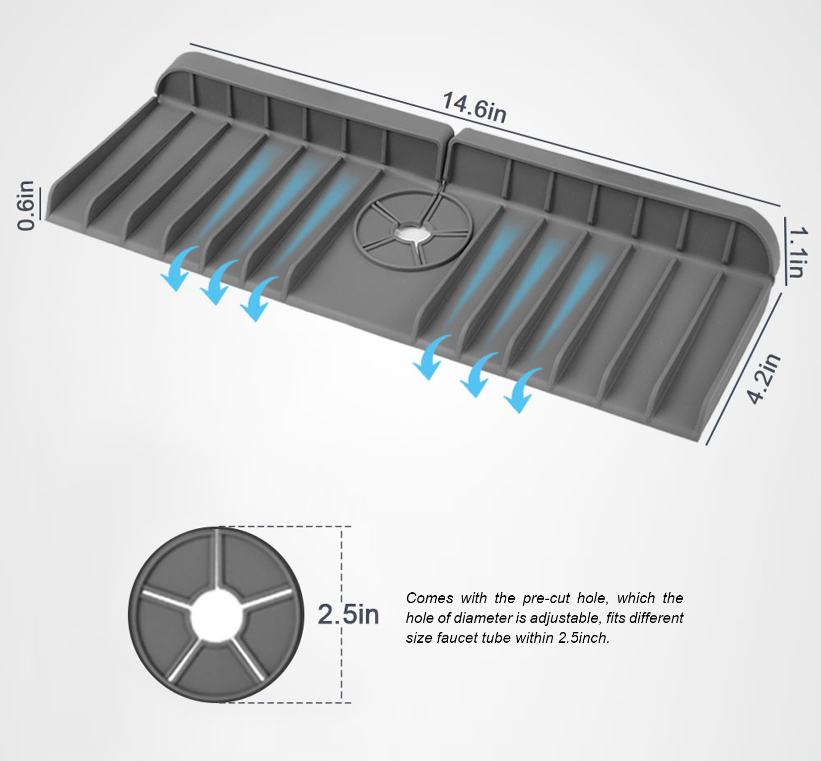 Size chart for the silicone faucet drip catcher tray
